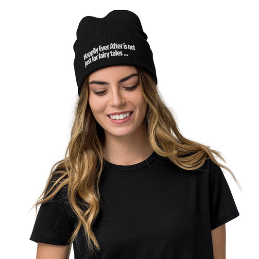 HAPPILY EVER AFTER EMBROIDERY Ribbed knit beanie