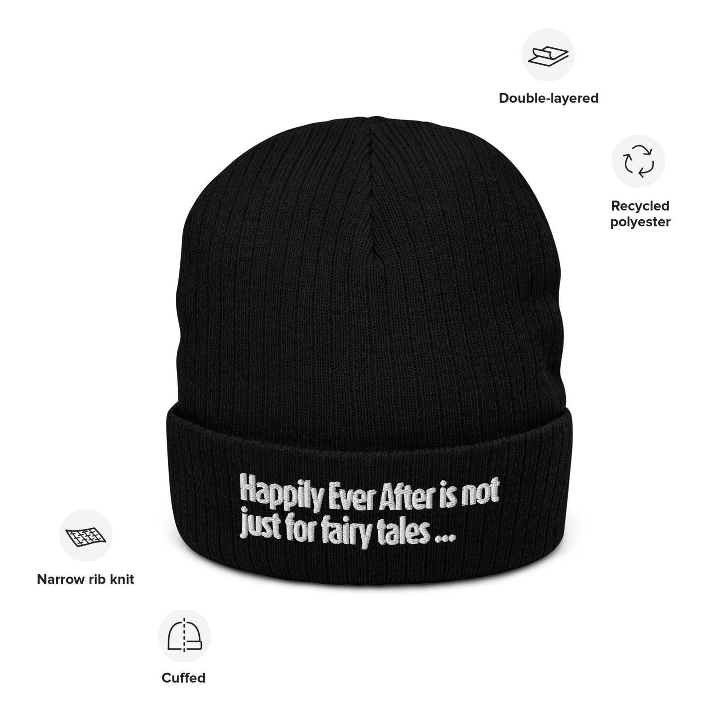 HAPPILY EVER AFTER EMBROIDERY Ribbed knit beanie